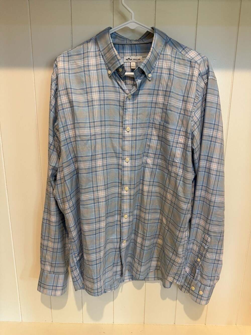 Peter Millar Men's Blue Plaid Cotton Button-Up Sport Shirt